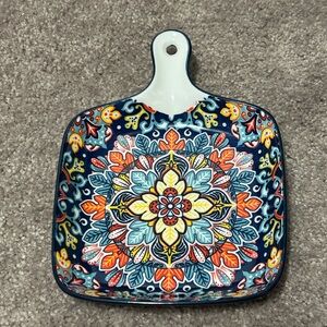 NWOT Vibrant Ceramic Square Plate with Handle blue